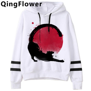 Cute Cat Anime Streetwear Oversized Warm Hoodies Women Harajuku Ullzang Kawaii Funny Cartoon Sweatshirt Fashion Hoody Female