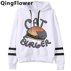 Cute Cat Anime Streetwear Oversized Warm Hoodies Women Harajuku Ullzang Kawaii Funny Cartoon Sweatshirt Fashion Hoody Female