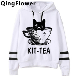 Cute Cat Anime Streetwear Oversized Warm Hoodies Women Harajuku Ullzang Kawaii Funny Cartoon Sweatshirt Fashion Hoody Female
