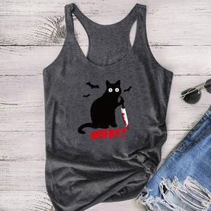 2020 Gothic Cat Knife Bats What Printed Tank Top Women Sleeveless Summer Graphic Vest Cotton Crew Neck Tank Tops Loose Female