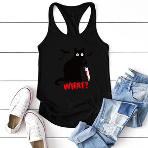 2020 Gothic Cat Knife Bats What Printed Tank Top Women Sleeveless Summer Graphic Vest Cotton Crew Neck Tank Tops Loose Female