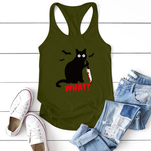 2020 Gothic Cat Knife Bats What Printed Tank Top Women Sleeveless Summer Graphic Vest Cotton Crew Neck Tank Tops Loose Female
