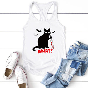 2020 Gothic Cat Knife Bats What Printed Tank Top Women Sleeveless Summer Graphic Vest Cotton Crew Neck Tank Tops Loose Female