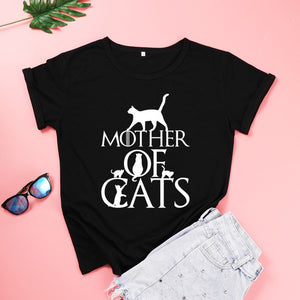 ZBBRDD Mother of Cats Mom Tshirt Women Cotton Kawaii Fashion Shirt Plus Size O Neck graphic Mama T-shirt Short Sleeve Top Tees