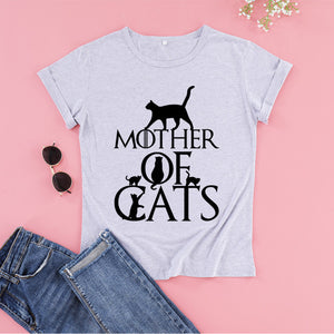 ZBBRDD Mother of Cats Mom Tshirt Women Cotton Kawaii Fashion Shirt Plus Size O Neck graphic Mama T-shirt Short Sleeve Top Tees