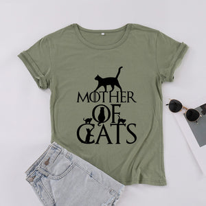 ZBBRDD Mother of Cats Mom Tshirt Women Cotton Kawaii Fashion Shirt Plus Size O Neck graphic Mama T-shirt Short Sleeve Top Tees