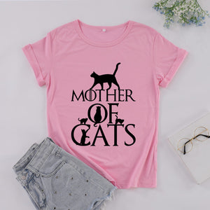 ZBBRDD Mother of Cats Mom Tshirt Women Cotton Kawaii Fashion Shirt Plus Size O Neck graphic Mama T-shirt Short Sleeve Top Tees