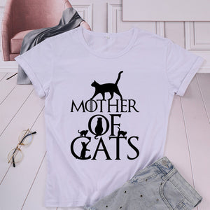 ZBBRDD Mother of Cats Mom Tshirt Women Cotton Kawaii Fashion Shirt Plus Size O Neck graphic Mama T-shirt Short Sleeve Top Tees