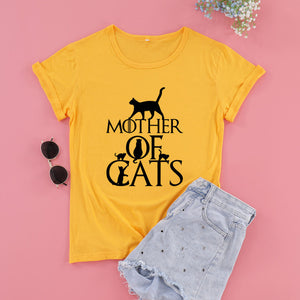 ZBBRDD Mother of Cats Mom Tshirt Women Cotton Kawaii Fashion Shirt Plus Size O Neck graphic Mama T-shirt Short Sleeve Top Tees