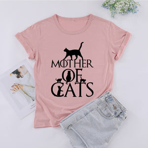 ZBBRDD Mother of Cats Mom Tshirt Women Cotton Kawaii Fashion Shirt Plus Size O Neck graphic Mama T-shirt Short Sleeve Top Tees