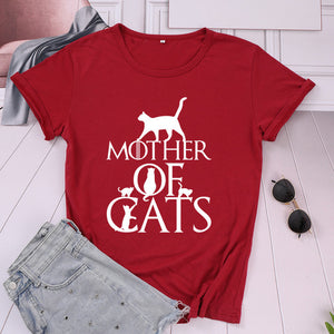 ZBBRDD Mother of Cats Mom Tshirt Women Cotton Kawaii Fashion Shirt Plus Size O Neck graphic Mama T-shirt Short Sleeve Top Tees