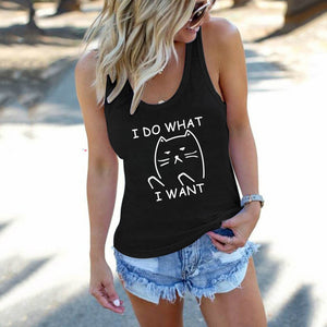 Funny Cat Print Tank Top Women Sleeveless Harajuku Fitness Femme Black Summer Loose Vest Tops Mujer Clothes Woman Oversized