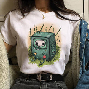 Women T-shirt Cartoon Cat Mushroom Halloween Print T-shirt Short Sleeve Harajuku Graphic Top T-shirt Street Costume