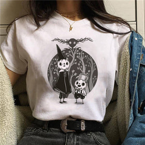 Women T-shirt Cartoon Cat Mushroom Halloween Print T-shirt Short Sleeve Harajuku Graphic Top T-shirt Street Costume