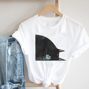 Women Printing Cat Pet Funny Animal Spring Summer 90s Ladies Style Fashion Clothes Print Tee Top Tshirt Female Graphic T-shirt