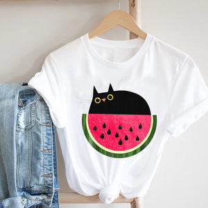 Women Printing Cat Pet Funny Animal Spring Summer 90s Ladies Style Fashion Clothes Print Tee Top Tshirt Female Graphic T-shirt