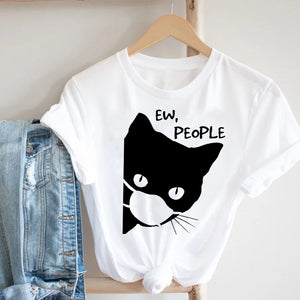 Women Printing Cat Pet Funny Animal Spring Summer 90s Ladies Style Fashion Clothes Print Tee Top Tshirt Female Graphic T-shirt