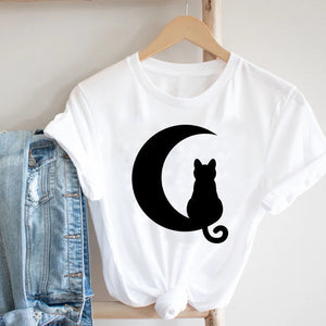 Women Printing Cat Pet Funny Animal Spring Summer 90s Ladies Style Fashion Clothes Print Tee Top Tshirt Female Graphic T-shirt