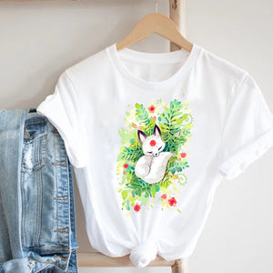 Women Printing Cat Pet Funny Animal Spring Summer 90s Ladies Style Fashion Clothes Print Tee Top Tshirt Female Graphic T-shirt