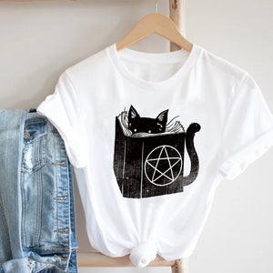 Women Printing Cat Pet Funny Animal Spring Summer 90s Ladies Style Fashion Clothes Print Tee Top Tshirt Female Graphic T-shirt