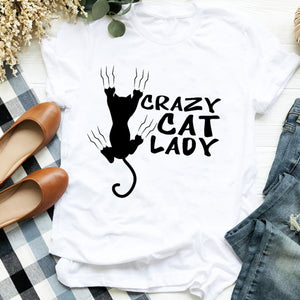Women Lady Cartoon Cat Coffee Life Pet Cute Trend Fashion Print Tshirt  Shirt Clothes Top Graphic Female T Tee Womens T-shirt