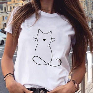 Women Graphic Paw Dog Love Style Cartoon Cat Fashion Aesthetic Animal Short Sleeve Print Female Clothes Tops Tees Tshirt T-Shirt