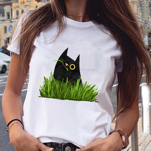 Women Graphic Paw Dog Love Style Cartoon Cat Fashion Aesthetic Animal Short Sleeve Print Female Clothes Tops Tees Tshirt T-Shirt