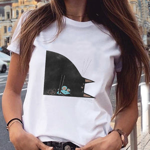Women Graphic Paw Dog Love Style Cartoon Cat Fashion Aesthetic Animal Short Sleeve Print Female Clothes Tops Tees Tshirt T-Shirt