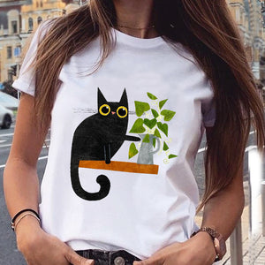 Women Graphic Paw Dog Love Style Cartoon Cat Fashion Aesthetic Animal Short Sleeve Print Female Clothes Tops Tees Tshirt T-Shirt