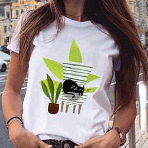 Women Graphic Paw Dog Love Style Cartoon Cat Fashion Aesthetic Animal Short Sleeve Print Female Clothes Tops Tees Tshirt T-Shirt