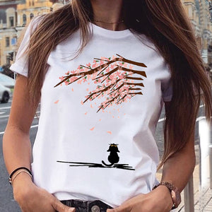 Women Graphic Paw Dog Love Style Cartoon Cat Fashion Aesthetic Animal Short Sleeve Print Female Clothes Tops Tees Tshirt T-Shirt
