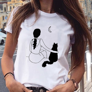 Women Graphic Paw Dog Love Style Cartoon Cat Fashion Aesthetic Animal Short Sleeve Print Female Clothes Tops Tees Tshirt T-Shirt