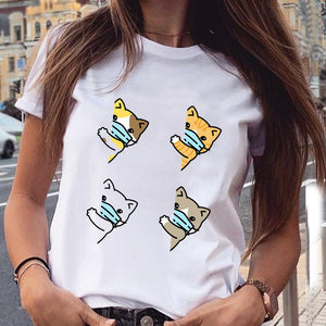 Women Graphic Paw Dog Love Style Cartoon Cat Fashion Aesthetic Animal Short Sleeve Print Female Clothes Tops Tees Tshirt T-Shirt
