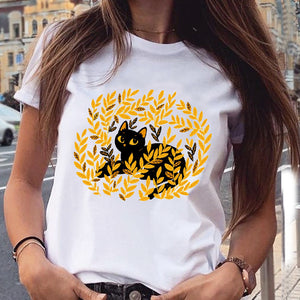 Women Graphic Paw Dog Love Style Cartoon Cat Fashion Aesthetic Animal Short Sleeve Print Female Clothes Tops Tees Tshirt T-Shirt