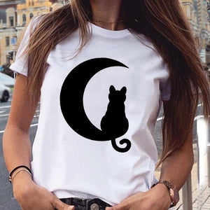 Women Graphic Paw Dog Love Style Cartoon Cat Fashion Aesthetic Animal Short Sleeve Print Female Clothes Tops Tees Tshirt T-Shirt