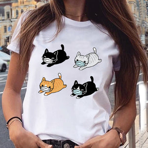Women Graphic Paw Dog Love Style Cartoon Cat Fashion Aesthetic Animal Short Sleeve Print Female Clothes Tops Tees Tshirt T-Shirt