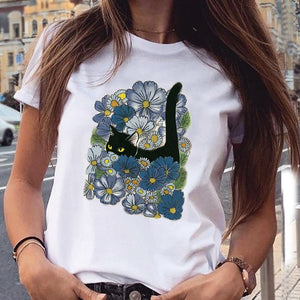 Women Graphic Paw Dog Love Style Cartoon Cat Fashion Aesthetic Animal Short Sleeve Print Female Clothes Tops Tees Tshirt T-Shirt