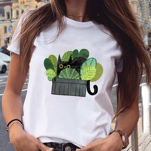 Women Graphic Paw Dog Love Style Cartoon Cat Fashion Aesthetic Animal Short Sleeve Print Female Clothes Tops Tees Tshirt T-Shirt