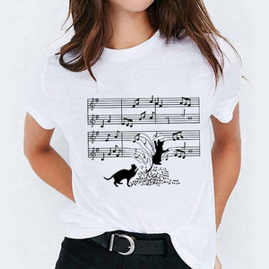Graphic T Shirt for Women Cat Cartoon Casual Animal Cute Trend 90s Print Lady T-shirts Top Womens  Ladies Female Tee T-Shirt