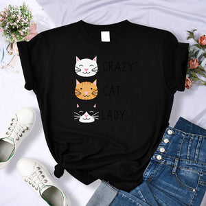 Crazy Cat Lady Cute Hip Hop T Shirts Women Fashion Sweat Clothing Summer Brand Tops New Crewneck Womens T-Shirts Loose Casual