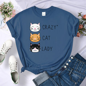 Crazy Cat Lady Cute Hip Hop T Shirts Women Fashion Sweat Clothing Summer Brand Tops New Crewneck Womens T-Shirts Loose Casual