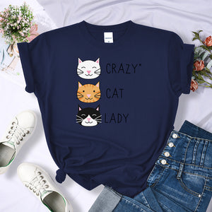 Crazy Cat Lady Cute Hip Hop T Shirts Women Fashion Sweat Clothing Summer Brand Tops New Crewneck Womens T-Shirts Loose Casual