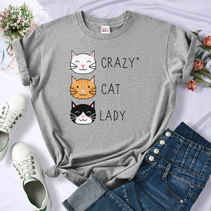 Crazy Cat Lady Cute Hip Hop T Shirts Women Fashion Sweat Clothing Summer Brand Tops New Crewneck Womens T-Shirts Loose Casual