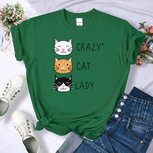 Crazy Cat Lady Cute Hip Hop T Shirts Women Fashion Sweat Clothing Summer Brand Tops New Crewneck Womens T-Shirts Loose Casual