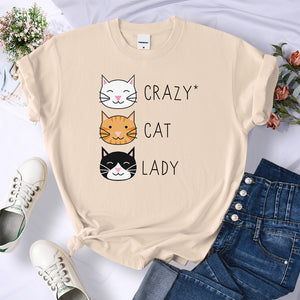 Crazy Cat Lady Cute Hip Hop T Shirts Women Fashion Sweat Clothing Summer Brand Tops New Crewneck Womens T-Shirts Loose Casual