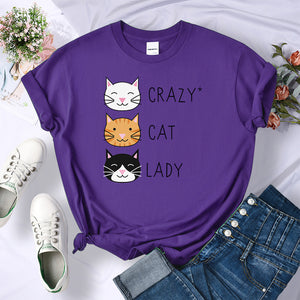 Crazy Cat Lady Cute Hip Hop T Shirts Women Fashion Sweat Clothing Summer Brand Tops New Crewneck Womens T-Shirts Loose Casual