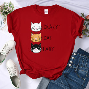 Crazy Cat Lady Cute Hip Hop T Shirts Women Fashion Sweat Clothing Summer Brand Tops New Crewneck Womens T-Shirts Loose Casual