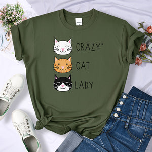 Crazy Cat Lady Cute Hip Hop T Shirts Women Fashion Sweat Clothing Summer Brand Tops New Crewneck Womens T-Shirts Loose Casual
