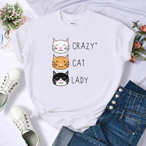 Crazy Cat Lady Cute Hip Hop T Shirts Women Fashion Sweat Clothing Summer Brand Tops New Crewneck Womens T-Shirts Loose Casual