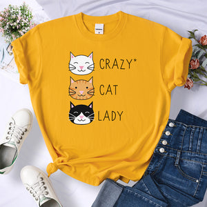 Crazy Cat Lady Cute Hip Hop T Shirts Women Fashion Sweat Clothing Summer Brand Tops New Crewneck Womens T-Shirts Loose Casual